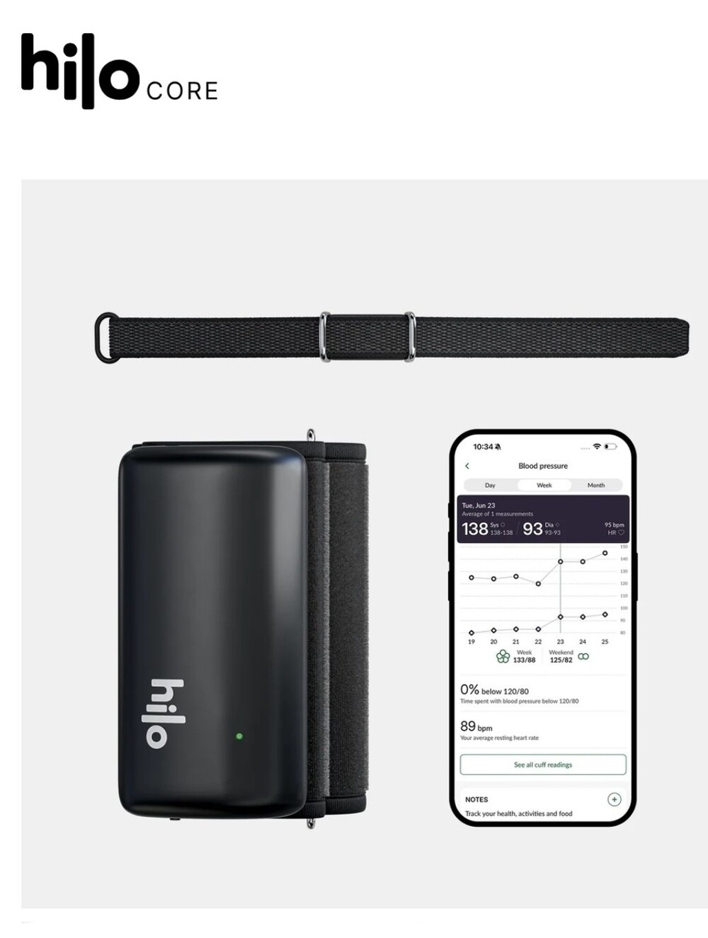 NIB Hilo Core Blood Pressure Health System Wrist Band Cuff Sleep Heart Rate App
